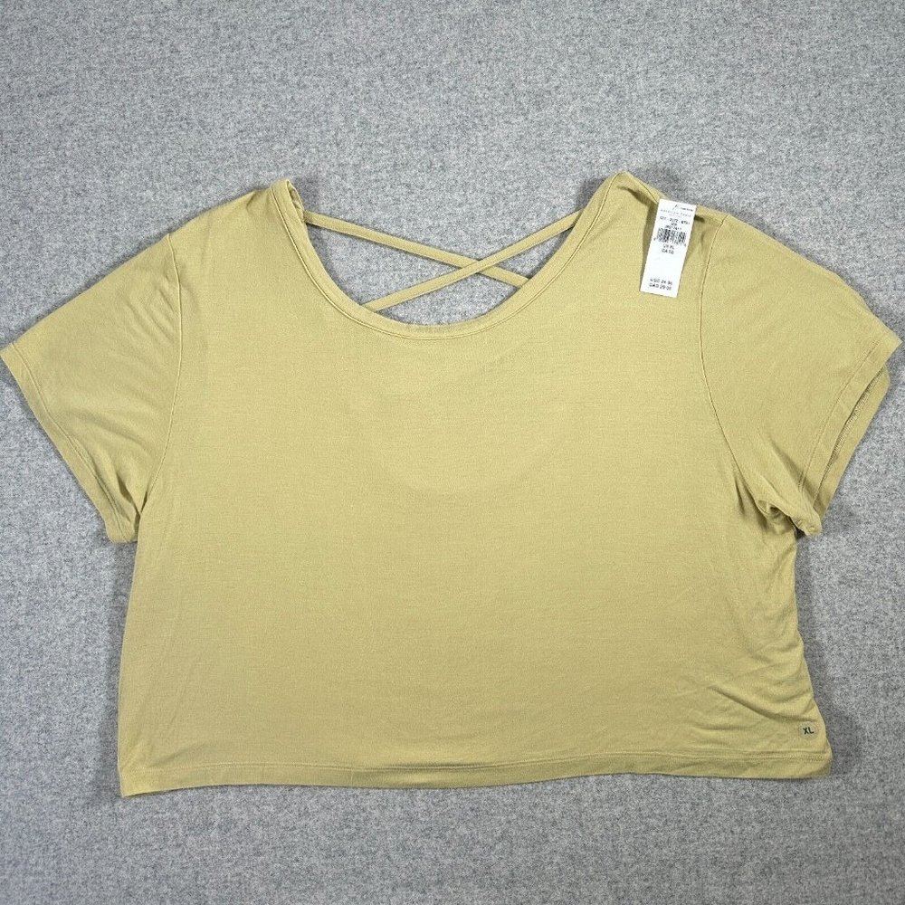 NEW American Eagle Womens XL Top Shirt Athletic Green Stretch Lightweight‎ Cross